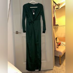 Fashion Nova Satin Green Maxi Dress
